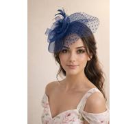 SVNX Women's Feather & Polka Veil Fascinator in Navy