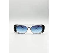 SVNX Women's Flat Top Oval Sunglasses in Grey-Blue in Mid Blue