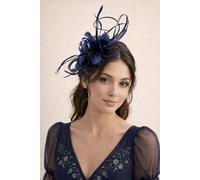 SVNX Women's Floral Feather Fascinator with Loops in Navy