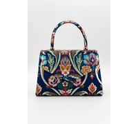 SVNX Women's Floral Satin Embroidered Top Handle Bag in Navy SVNX Navy One Size