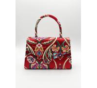 SVNX Women's Floral Satin Embroidered Top Handle Bag in Red SVNX Red One Size
