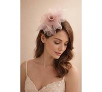 SVNX Women's Folded Bow Fascinator with Tipped Feathers in Light Pink