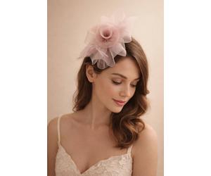 SVNX Women's Folded Bow Fascinator with Tipped Feathers in Light Pink
