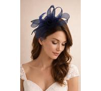 SVNX Women's Folded Bow Fascinator with Tipped Feathers in Navy