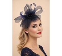 SVNX Women's Folded Bow Fascinator with Tipped Feathers in Navy SVNX Navy One Size