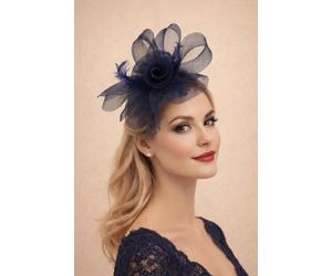 SVNX Women's Folded Bow Fascinator with Tipped Feathers in Navy SVNX Navy One Size