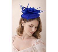 SVNX Women's Gauze Swirl Flower Feather Fascinator in Blue