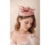 SVNX Women's Gauze Swirl Flower Feather Fascinator in Pink SVNX Pink One Size