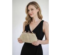 SVNX Women's Glitter Metallic Fibre Clutch Bag in Gold