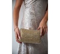 SVNX Women's Gold Diamante Clutch With Round Handle