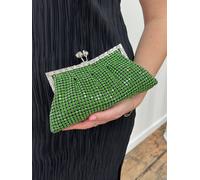 SVNX Women's Green Crystal Clutch Bag