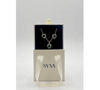 SVNX Women's Green Diamante Heart Necklace & Earrings Set in Silver SVNX Silver One Size