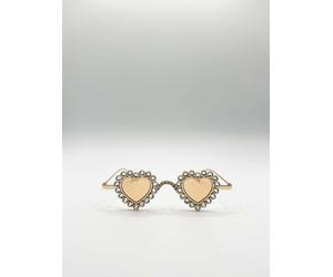 SVNX Women's Heart Diamante Sunglasses Gold Champagne