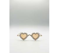 SVNX Women's Heart Diamante Sunglasses Gold Champagne SVNX Gold One Size