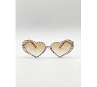 SVNX Women's Heart Sunglasses with Gem Detail in Champagne in Light Sand