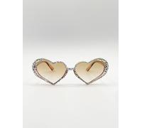 SVNX Women's Heart Sunglasses with Gem Detail in Champagne in Light Sand SVNX Light Sand One Size