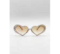 SVNX Womens Heart Sunglasses with Gem Detail in Champagne - One Size