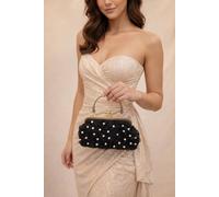 SVNX Women's Lace Floral Clutch Bag with Pearl in Black
