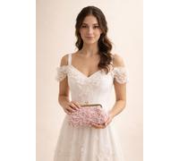 SVNX Women's Lace Floral Clutch Bag with Pearl in Pink