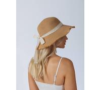 SVNX Women's Lace Ribbon Straw Sun Hat in Beige