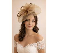 SVNX Women's Large Double Layer Floral Feather Fascinator in Gold