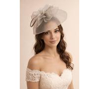 SVNX Women's Large Double Layer Floral Feather Fascinator in Grey