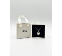 SVNX Women's Large Heart Locket Necklace in Silver - Gift Boxed