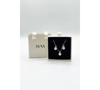 SVNX Women's Large Pearl Diamante Earrings & Necklace Set - Gift Boxed in Silver