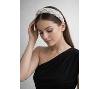 SVNX Women's Lattice Style Crystal Gems & Pearl Headband in White SVNX White One Size