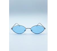 SVNX Women's Metal Oval Frame Sunglasses with Blue Lenses SVNX Blue One Size
