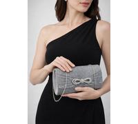 SVNX Women's Metallic Clutch with Diamante Bow Bag in Grey