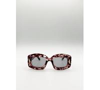 SVNX Women's Oversized Chunky Rectangle Sunglasses in Brown multi