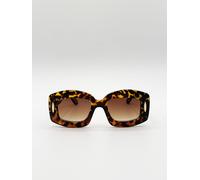 SVNX Women's Oversized Chunky Rectangle Sunglasses in Tortoise in Brown