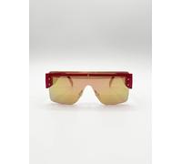 SVNX Women's Oversized Flat Top Sunglasses with Mirrored Lens in Red