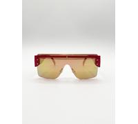 SVNX Women's Oversized Flat Top Sunglasses with Mirrored Lens in Red SVNX Red One Size