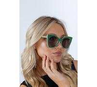 SVNX Women's Oversized Round Cat-Eye Sunglasses in Green
