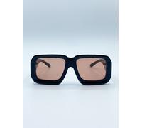 SVNX Women's Oversized Square Frame Sunglasses In Black with Orange Lenses SVNX Black One Size