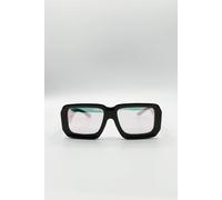 SVNX Women's Oversized Square Frame Sunglasses In Mud Grey with Pink Mirror Lenses in Dark Grey