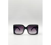 SVNX Women's Oversized Square Sunglasses with Diamonte Detail in Jet Black