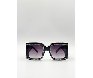 SVNX Women's Oversized Square Sunglasses with Diamonte Detail in Jet Black
