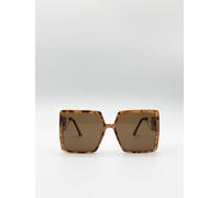 SVNX Women's Oversized Square Sunglasses With Temple Frame Detail in Brown