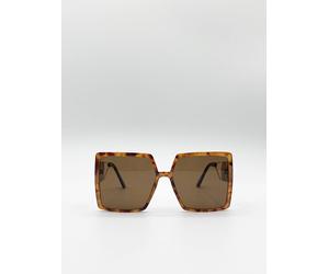 SVNX Women's Oversized Square Sunglasses With Temple Frame Detail in Brown