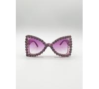 SVNX Women's Oversized Triangular Crystal Gem Sunglasses in Purple