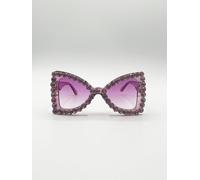 SVNX Women's Oversized Triangular Crystal Gem Sunglasses in Purple SVNX Purple One Size
