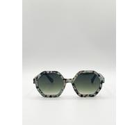 SVNX Women's Pale grey tortoiseshell oversized hexagon Sunglasses