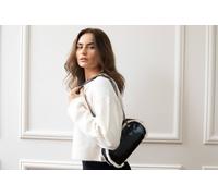 SVNX Women's Patent Shoulder Bag with Borg Fur Trim in Black