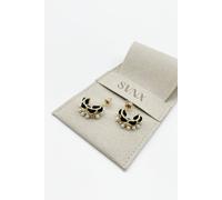 SVNX Women's Pearl & Noir Chain Double Hoop Earrings in Gold