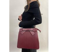 SVNX Women's Pleated Bow Grab Bag with Shoulder Strap in Burgundy