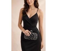 SVNX Women's Rhinestone Ring Clasp Clutch Bag in Black