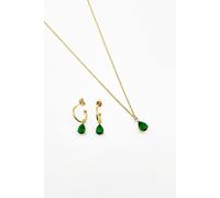 SVNX Women's Rhinestone Teardrop Necklace & Earrings Set - Gift Boxed in Green